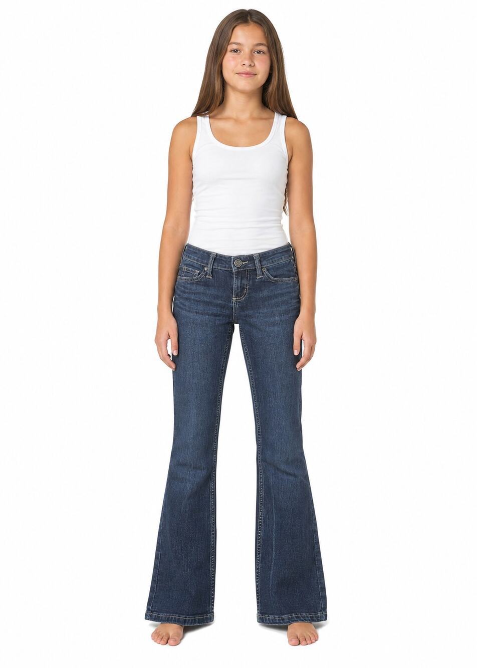 EUC Wrangler girls 8 SLIM western rodeo blue jeans 09MWGER ^